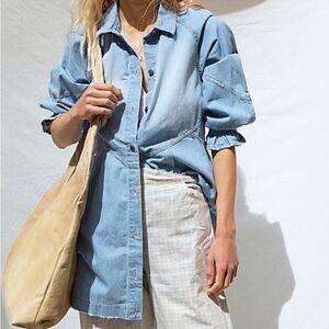 NWT Free People Hannah Denim Mini Dress Cotton Jean Oversized Retro Boho XS Chic